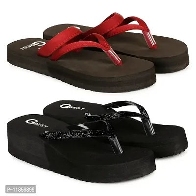 G BEST Combo Soft Comfortable Slippers & Flip-Flops for Women (BLACK, MAROON, numeric_8)