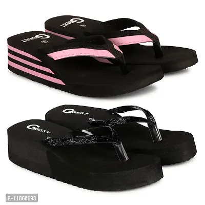 G BEST Combo Soft Comfortable Slippers & Flip-Flops for Women (BLACK, PINK, numeric_6)-thumb0