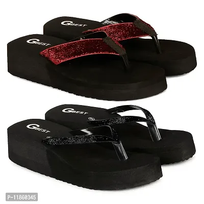 G BEST Combo Soft Comfortable Slippers & Flip-Flops for Women (BLACK, RED1, numeric_5)-thumb0