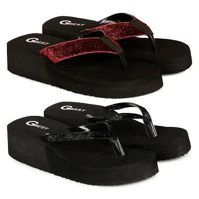 G BEST Combo Soft Comfortable Slippers & Flip-Flops for Women (BLACK, RED1, numeric_5)