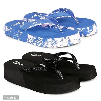 G BEST Combo Soft Comfortable Slippers & Flip-Flops for Women (BLACK, BLUE, numeric_5)