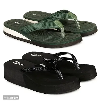G BEST Combo Soft Comfortable Slippers & Flip-Flops for Women (BLACK, GREEN, numeric_7)