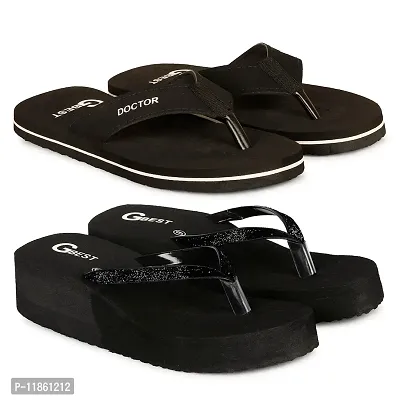 G BEST Combo Soft Comfortable Slippers & Flip-Flops for Women (BLACK, BLACK4, numeric_7)-thumb0