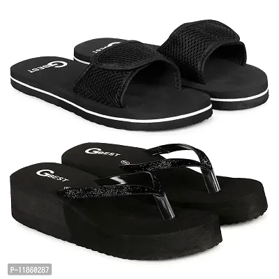 G BEST Combo Soft Comfortable Slippers & Flip-Flops for Women (BLACK, BLACK3, numeric_7)