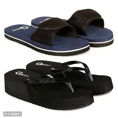G BEST Combo Soft Comfortable Slippers & Flip-Flops for Women (BLACK, BLUE1, numeric_6)