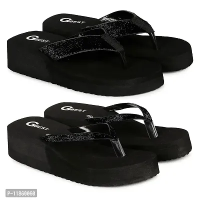 G BEST Combo Soft Comfortable Slippers & Flip-Flops for Women (BLACK, BLACK, numeric_6)
