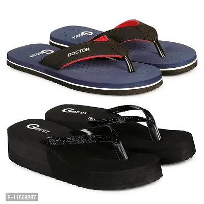G BEST Combo Soft Comfortable Slippers & Flip-Flops for Women (BLACK, BLUE2, numeric_6)