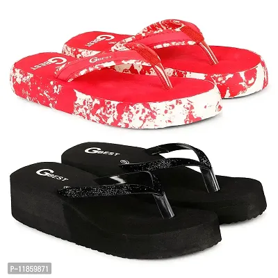 G BEST Combo Soft Comfortable Slippers & Flip-Flops for Women (BLACK, RED3, numeric_8)-thumb0