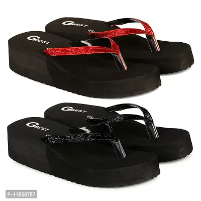 G BEST Combo Soft Comfortable Slippers & Flip-Flops for Women (BLACK,RED, numeric_6)