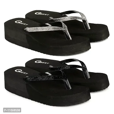 G BEST Combo Soft Comfortable Slippers & Flip-Flops for Women (BLACK, SILVER, numeric_7)