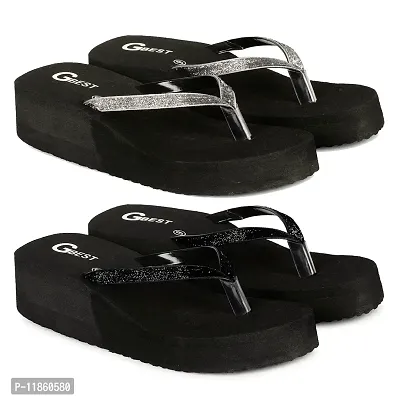 G BEST Combo Soft Comfortable Slippers & Flip-Flops for Women (BLACK, SILVER, numeric_7)-thumb0