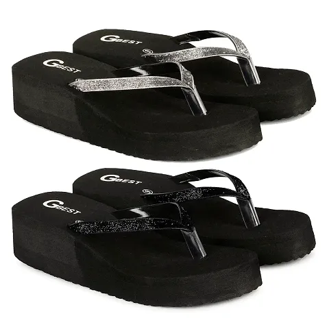 G BEST Combo Soft Comfortable Slippers & Flip-Flops for Women (BLACK, SILVER, numeric_7)