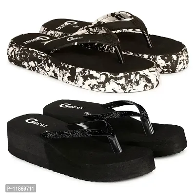 G BEST Combo Soft Comfortable Slippers & Flip-Flops for Women (BLACK, BLACK2, numeric_8)