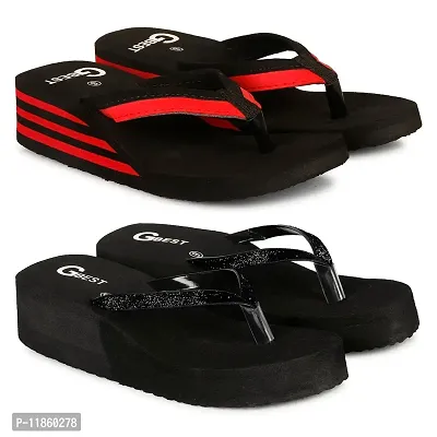 G BEST Combo Soft Comfortable Slippers & Flip-Flops for Women (BLACK, RED2, numeric_5)