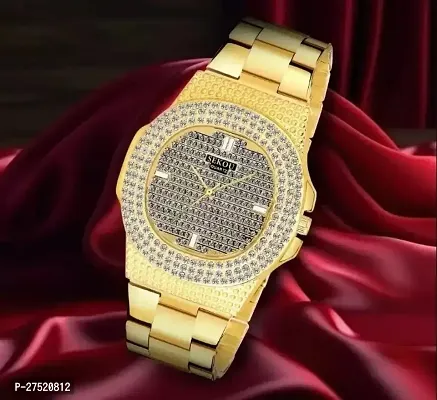 Elegant Golden Diamond Analog Watch For Unisex-thumb0