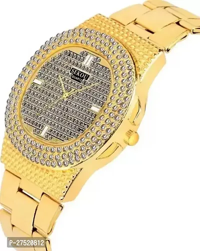 Elegant Golden Diamond Analog Watch For Unisex-thumb2
