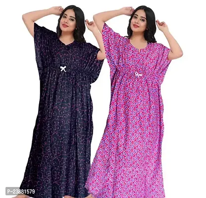 Elegant Multicoloured Cotton Printed Nighties For Women Pack Of 2-thumb0