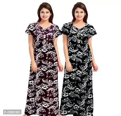 Elegant Multicoloured Cotton Printed Nighties For Women Pack Of 2