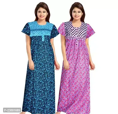 Elegant Multicoloured Cotton Printed Nighties For Women Pack Of 2