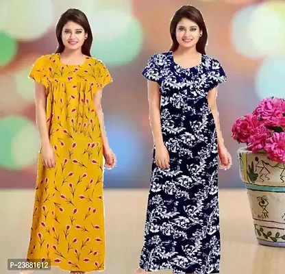 Elegant Multicoloured Cotton Printed Nighties For Women Pack Of 2-thumb0