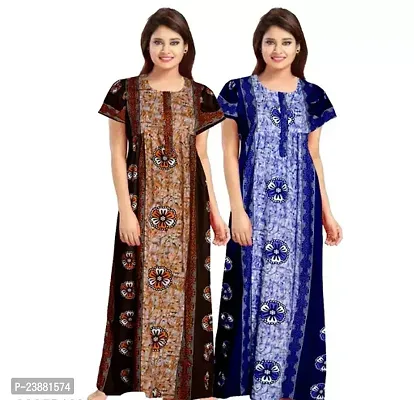 Elegant Multicoloured Cotton Printed Nighties For Women Pack Of 2-thumb0