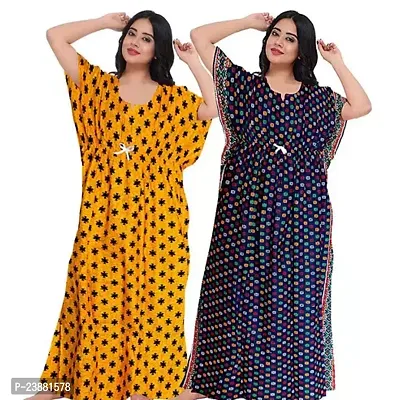 Elegant Multicoloured Cotton Printed Nighties For Women Pack Of 2