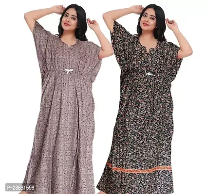 Elegant Multicoloured Cotton Printed Nighties For Women Pack Of 2