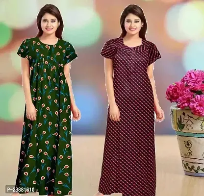 Elegant Multicoloured Cotton Printed Nighties For Women Pack Of 2-thumb0