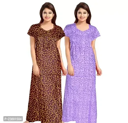 Elegant Multicoloured Cotton Printed Nighties For Women Pack Of 2