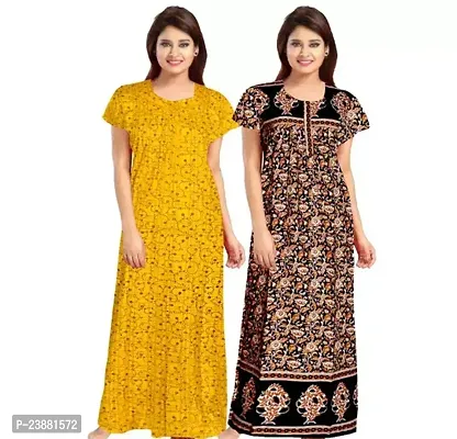 Elegant Multicoloured Cotton Printed Nighties For Women Pack Of 2