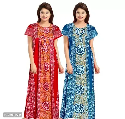 Elegant Multicoloured Cotton Printed Nighties For Women Pack Of 2