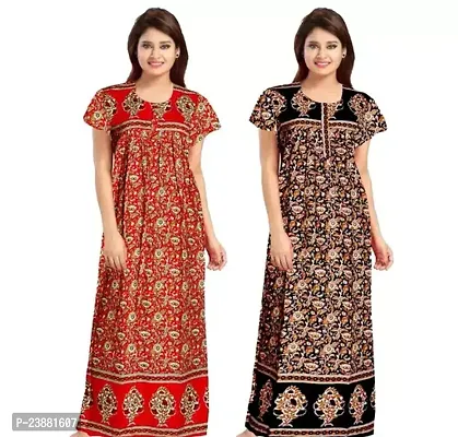 Elegant Multicoloured Cotton Printed Nighties For Women Pack Of 2