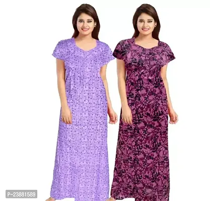 Elegant Multicoloured Cotton Printed Nighties For Women Pack Of 2-thumb0