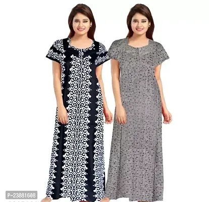 Elegant Multicoloured Cotton Printed Nighties For Women Pack Of 2-thumb0