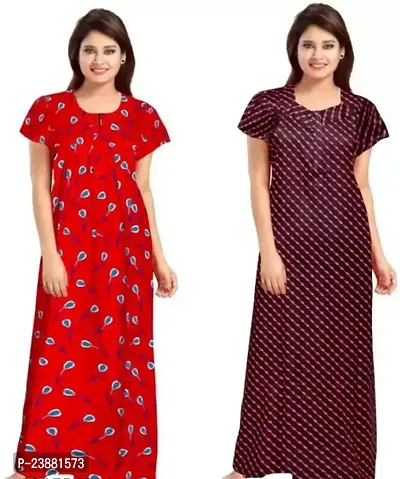 Elegant Multicoloured Cotton Printed Nighties For Women Pack Of 2