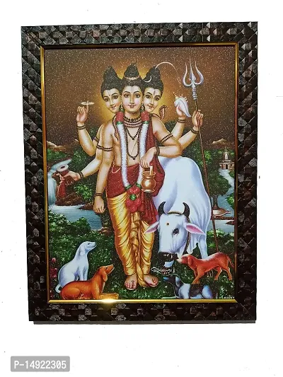 Wooden Dattatreya Photo Frame (Brown, Large)