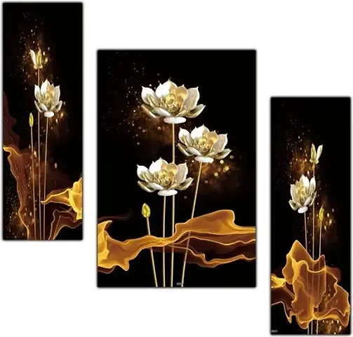 PNF Set of 3 Framed Flower Painting(14x22inch,Multicolour,Synthetic Frame)-2100