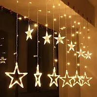 Biyanka 12 Stars 138 Led Curtain String Lights Window Curtain Lights with 8 Flashing Modes Decoration for Christmas, Wedding, Party, Home, Patio Lawn Warm White (138 Led-Star, Copper, Pack of 1)-thumb1