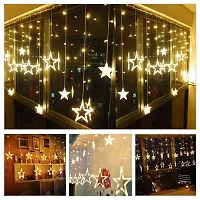 Biyanka 12 Stars 138 Led Curtain String Lights Window Curtain Lights with 8 Flashing Modes Decoration for Christmas, Wedding, Party, Home, Patio Lawn Warm White (138 Led-Star, Copper, Pack of 1)-thumb2
