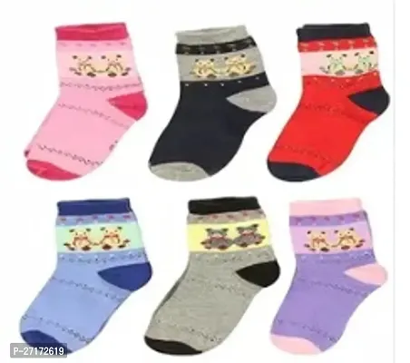 Stylish Multicoloured Cotton Blend Printed Socks For Kids Pack Of 6-thumb0