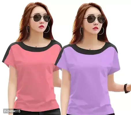 Elegant Multicoloured Cotton Blend Solid Tshirt For Women Pack Of 2