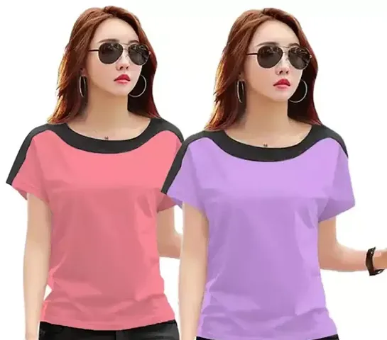 Elegant Blend Solid Tshirt For Women Pack Of 2