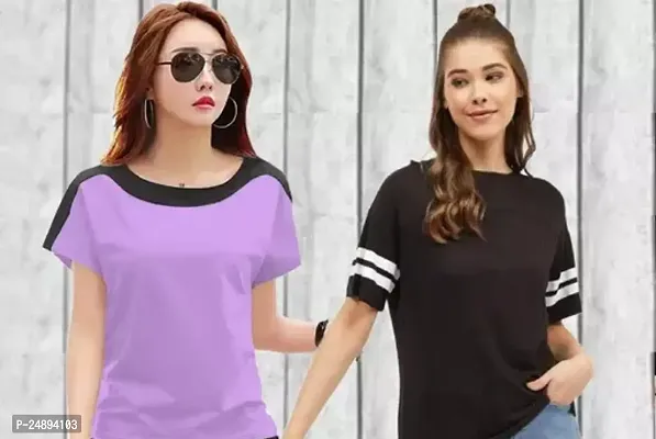 Elegant Multicoloured Cotton Blend Solid Tshirt For Women Pack Of 2