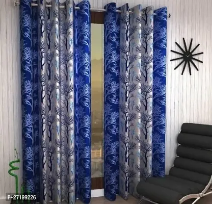 Stylish Blue Polyester Rod Pocket Fitting Door Curtain-thumb0