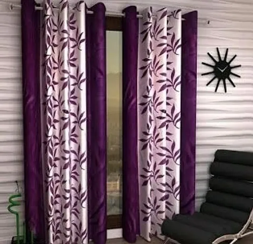 Panipat Textile Hub 2 Piece Polyester Door Curtain - 213 X 121 cm, Floral Purple