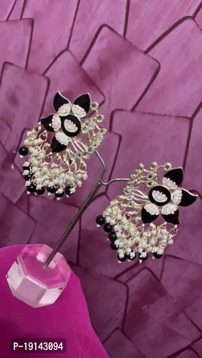 Flower Black Metal Earring Set-thumb0