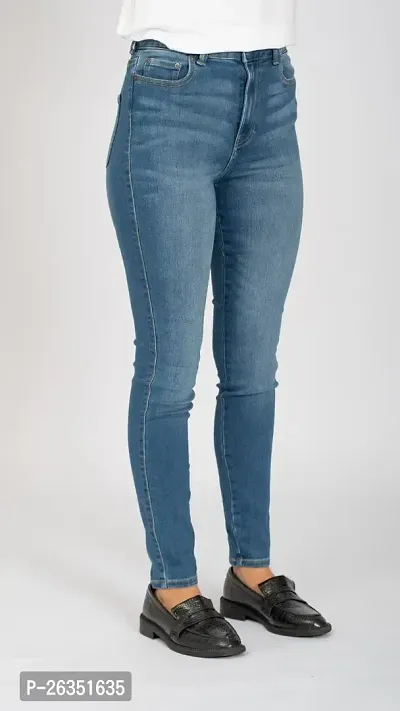 Elegant Light Blue Denim Solid Jeans For Women