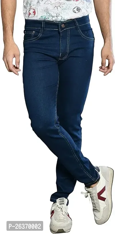 Stylish Blue Denim Regular Fit Mid-Rise Jeans For Men
