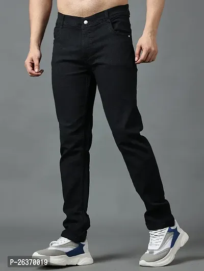 Stylish Black Denim Regular Fit Mid-Rise Jeans For Men