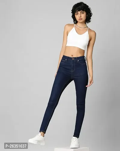 Elegant Dark Blue Denim Solid Jeans For Women